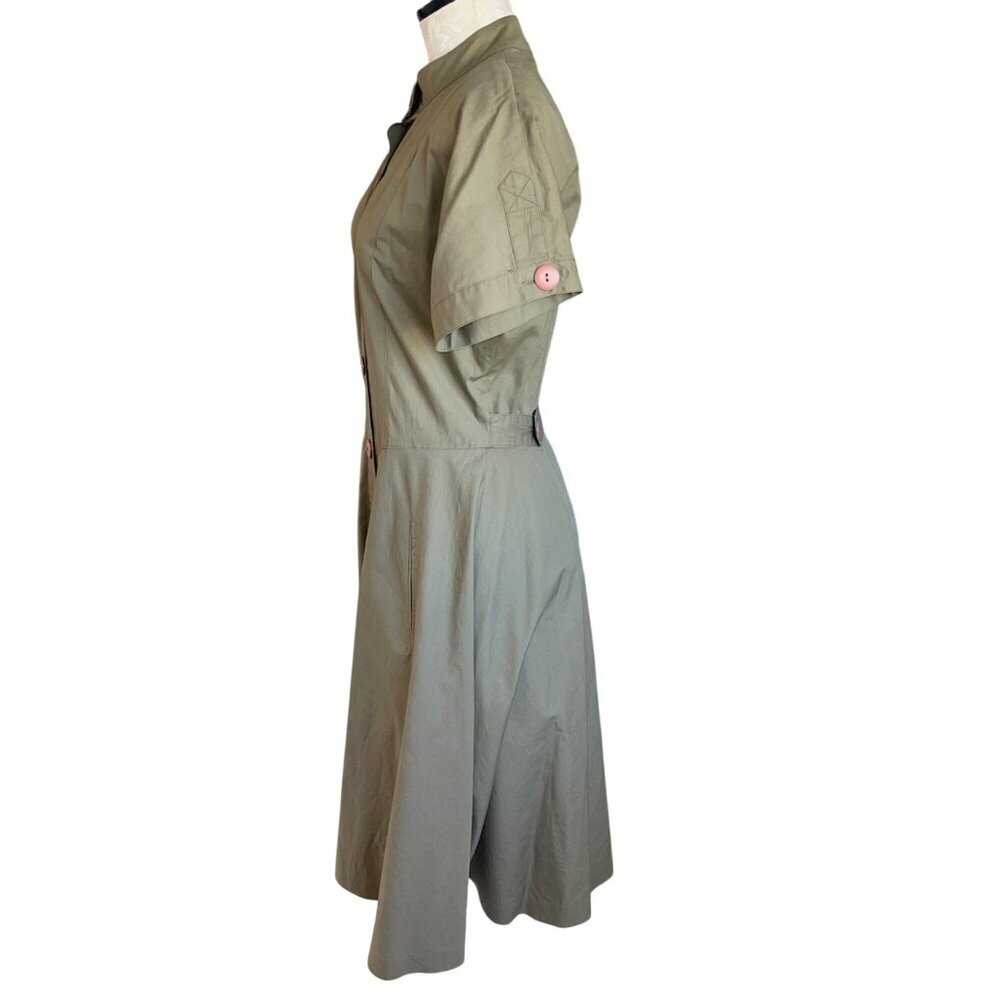 Le Crillon Womens Cotton Button Front A-line Dress Size 6 Khaki Tan Vintage - Picture 2 of 13